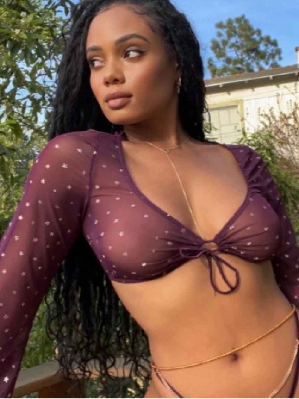 Savage X Fenty Plum Sheer Star Mesh Top